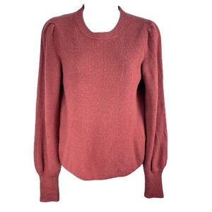 Madewell Women's Puff Shoulder Rib Knit Sweater Mauve Merino Wool Alpaca Blend S